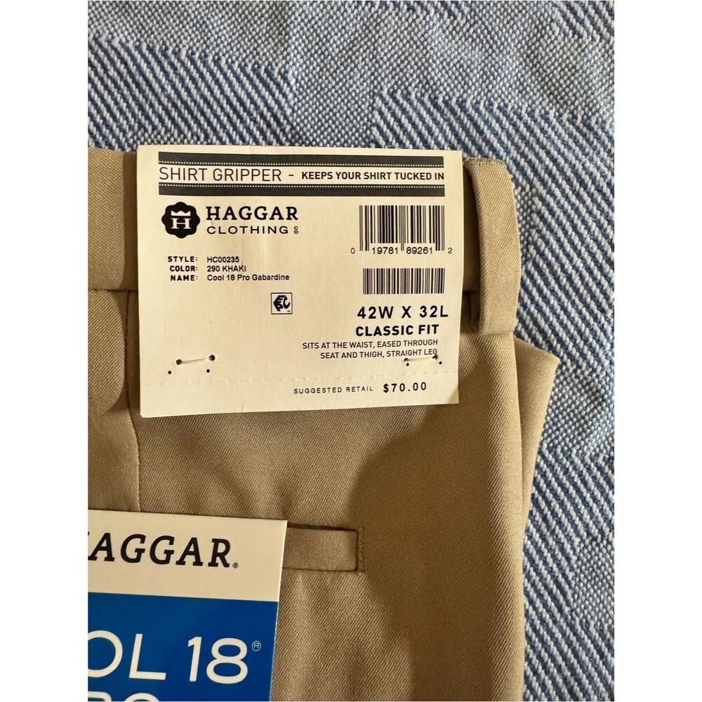 Haggar Cool 18 Pro Classic Fit Khaki Pants 42x32 - Picture 3 of 3